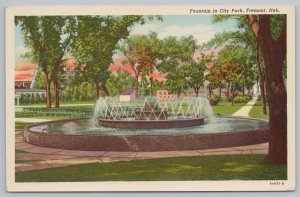 State Vw~Fountain In City Park Fremont Nebraska~Row Of Benches~Vintage Postcard