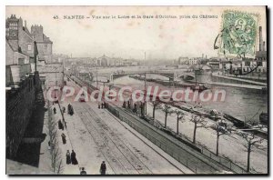 Old Postcard View Nantes Loire and Gare d'Orleans taken from the Chateau