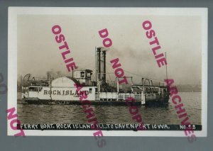 Rock Island ILLINOIS RPPC c1910 STEAMBOAT ROCK ISLAND Ferry Mississippi River