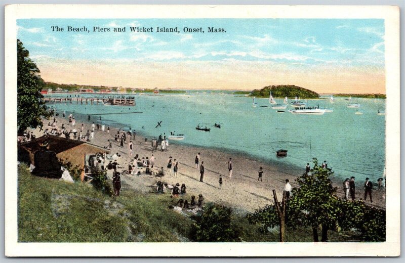 Vtg Onset Massachusetts MA Beach Piers & Wicket Island 1920s View Old Postcard