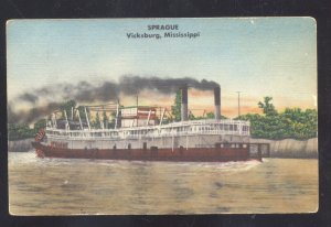 VICKSBURG MISSISSIPPI RIVERBOAT STEAMER SPRAGUE VINTAGE POSTCARD