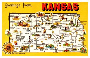 Postcard Map KS - Kansas State Mapcard - sunflower state
