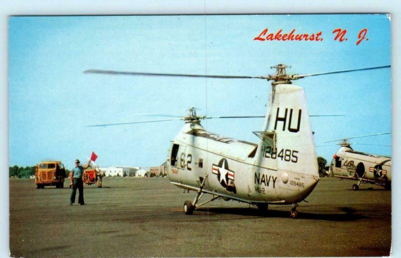 LAKEHURST, New Jersey NJ~ Naval Air Station HUP RESCUE HELICOPTER c1960 Postcard 