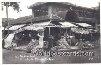 Real Photo Phnom Penh Un Coin du Marche Central Cambodia, Khmer Unused 