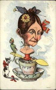 Vinegar Valentine - BUST Series Ugly Woman on Tea-Cup c19...