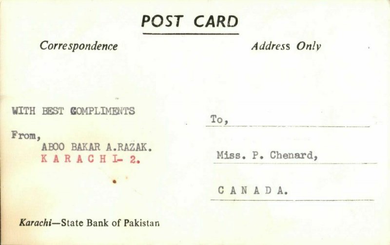 pakistan, KARACHI, State Bank of Pakistan, Bus (1960s) RPPC Postcard 