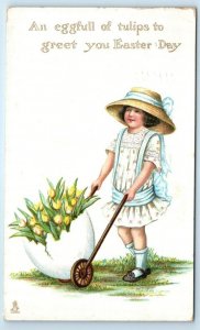 TUCK  'An Eggfull of Tulips' Easter Children series 1914 Postcard