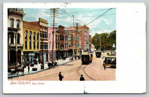 New York Postcard - Glen Falls - Glen Street - Trolly - Horse and Buggy