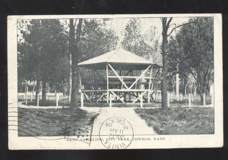 OSWEGO KANSAS CITY PARK BAND PAVILION ANTIQUE VINTAGE POSTCARD