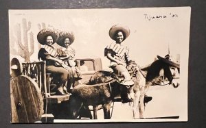 1939 Mint Mexico Postcard Tijuana RPPC Donkey Sombrero