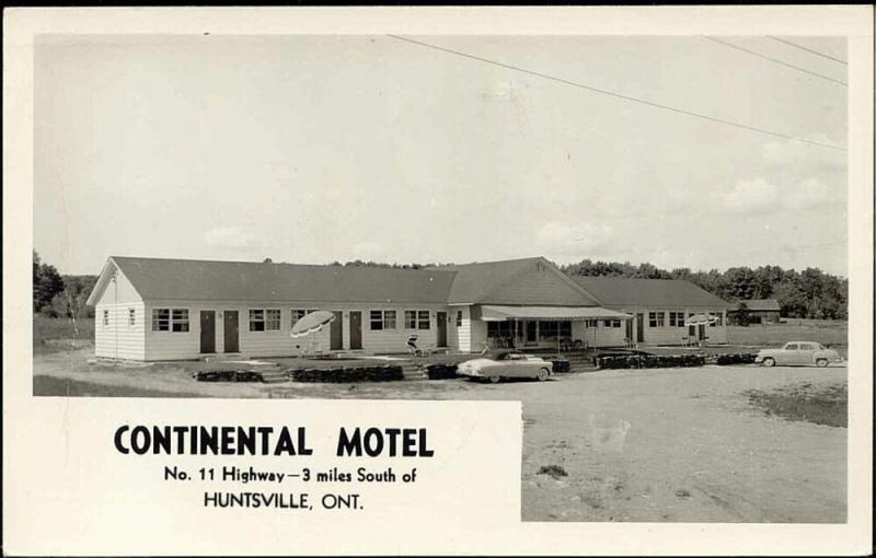 canada, HUNTSVILLE, Continental Motel, Cars (1950s) RPPC