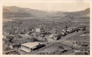 J34/ Paonia Colorado RPPC Postcard c1925 Birdseye Railroad Depot Store 231