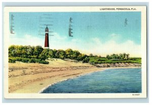 1930's Pensacola Light House Beach Florida Vintage Postcard F96