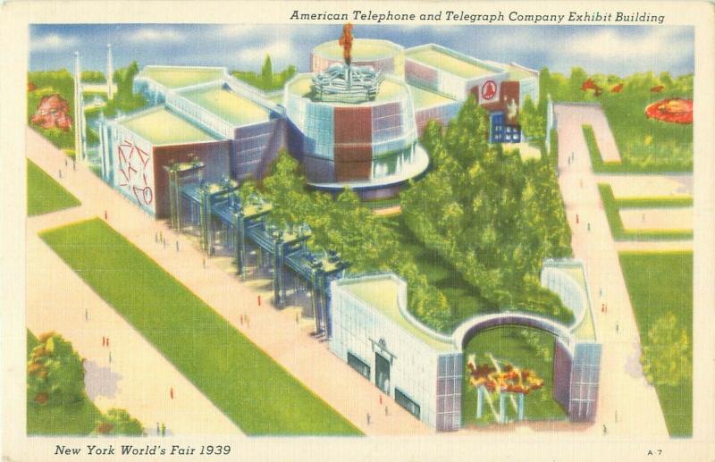 New York World's Fair AT&T Exhibit Building 1939 Linen  Postcard