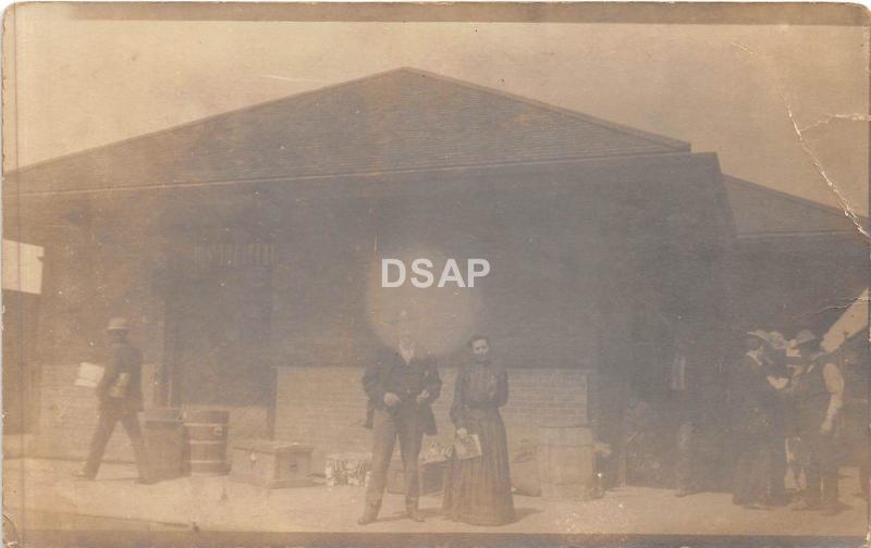 B14/ Wellman Iowa Ia Real Photo RPPC Postcard 1913 Railroad Depot Station People