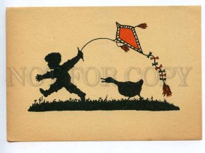 241396 GERMANY SILHOUETTE kite goose attacks Vintage postcard