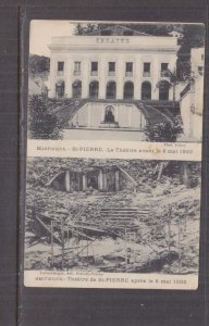 MARTINIQUE, SAINT PIERRE, THEATRE, BEFORE & AFTER VOLCANO ERUPTION, c1910 ppc.