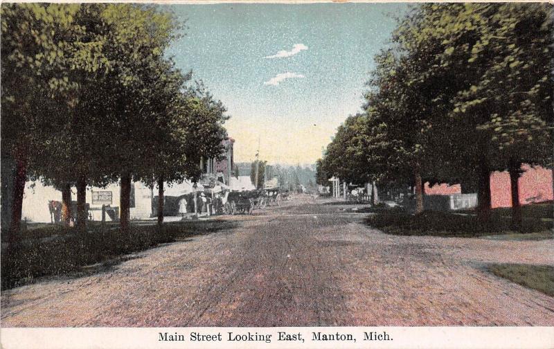 Michigan Mi Postcard c1910 MANTON Main Street Looking East Stores Homes