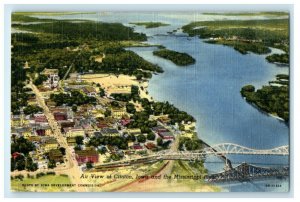 c1940 Air View of Clinton Iowa and Mississippi River Iowa IA Postcard