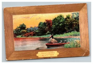 Vintage 1912 Postcard Victorian Man & Woman in a Rowboat on the Lake Stettman