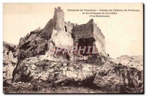 Old Postcard Fontaine de Vaucluse Ruins of Chateau Petrarch and Bishops of Ca...