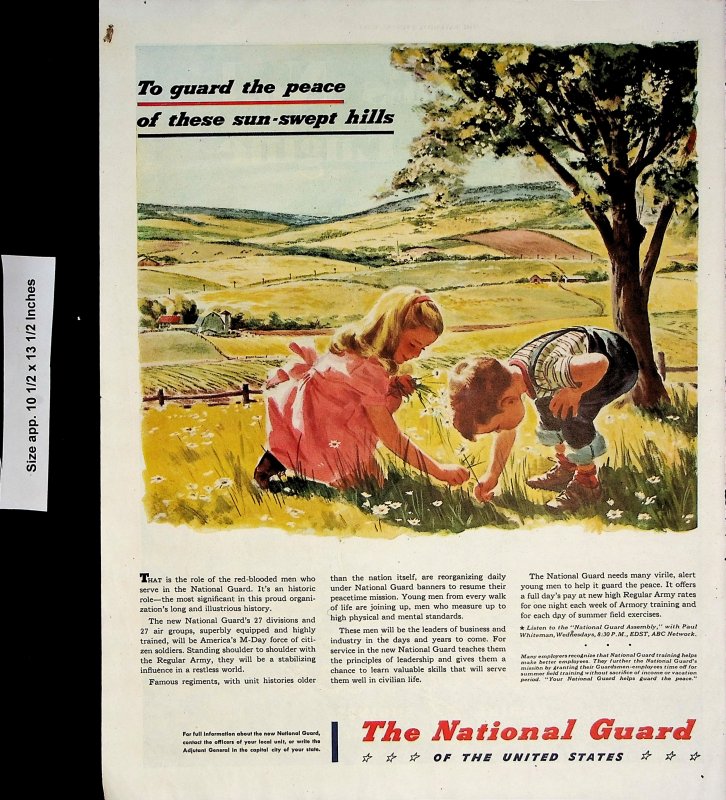 1947 National Guard Recruiting US Kids Playing on Hills Vintage Print Ad 5838