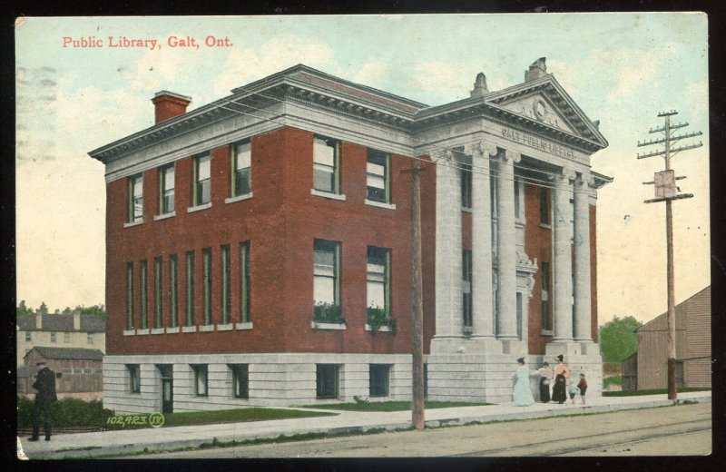 h2548 - GALT Ontario Postcard 1909 Public Library
