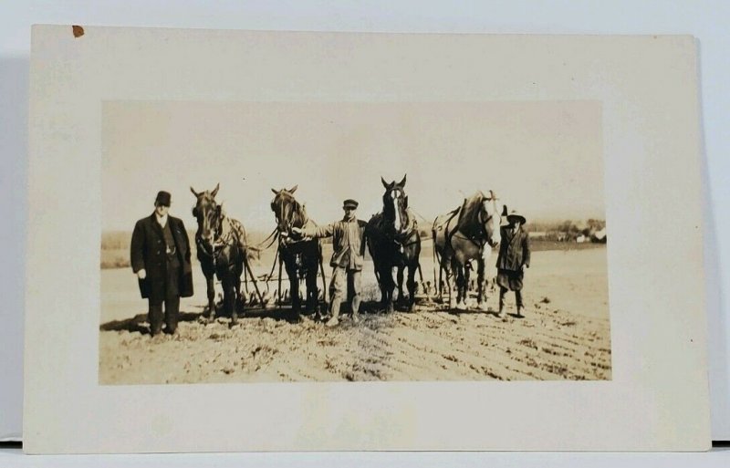 RPPC Farmers & Aristocrat Man Horse Drawn Plows Real Photo c1910 Postcard L4