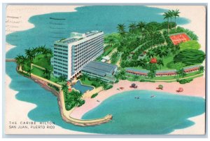 San Juan Puerto Rico Postcard View of The Caribe Hilton 1953 Posted Vintage