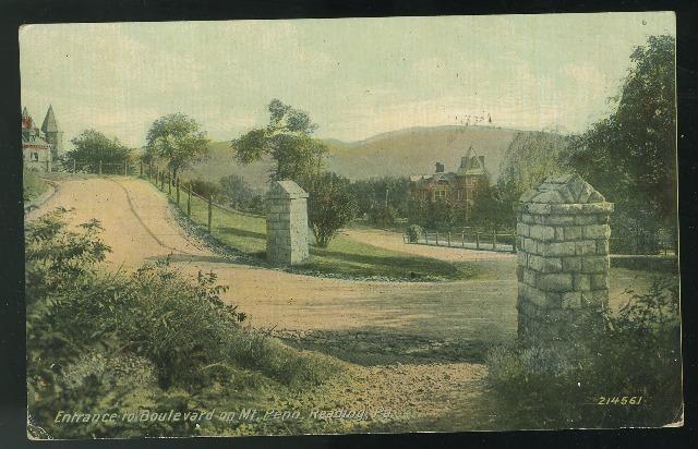 PA Reading Entrance to Boulevard on Mt Penn Vintage 1911 Postcard Flag Cancel