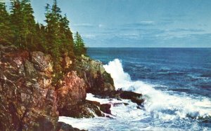 Postcard Otter Cliff Surf Breaking After Northeast Storm Bar Harbor Maine ME