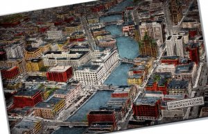 Postcard WI Milwaukee aerial view of downtown 1950s