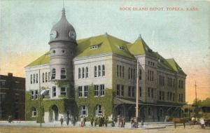 C-1910 Railroad Rock Island Depot Topeka Kansas Trains postcard 1451