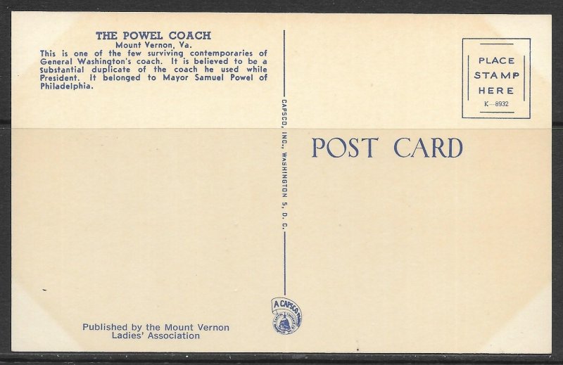 Virginia, Mount Vernon - The Powel Coach - [VA-581]