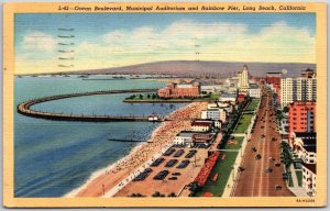 1945 Ocean Blvd. Auditorium & Rainbow Pier Long Beach California Posted Postcard