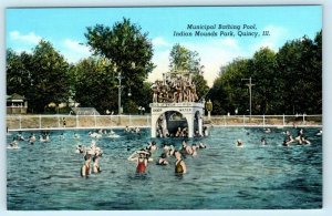 QUINCY, Illinois IL ~ Indian Mounds Park MUNICIPAL SWIMMING POOL 1940s Postcard