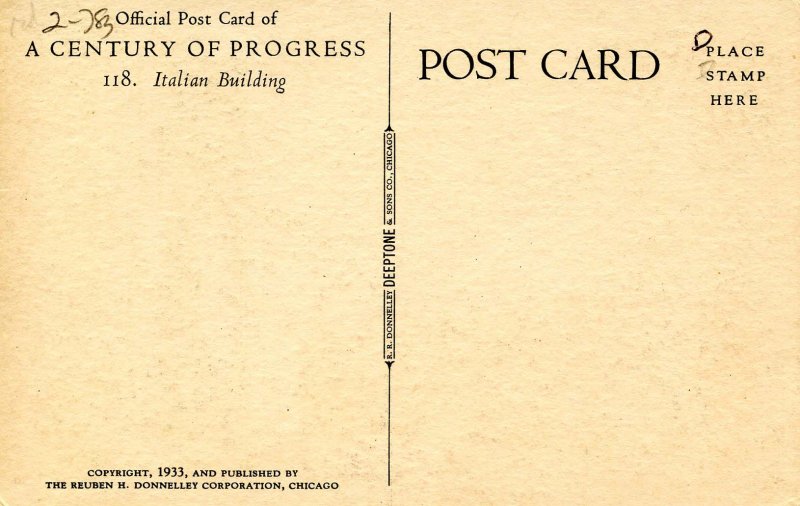 IL - Chicago. 1933 World's Fair, Century of Progress. Italian Building
