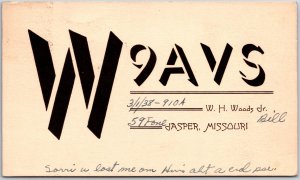 QSL Radio Card Code W9AVS Jasper Missouri Amateur Station Posted Postcard