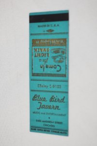 Blue Bird Tavern Chicago Illinois 20 Front Strike Matchbook Cover