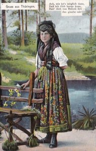 Germany Gruss Aus Thueringen Girl In Traditional Costume 1910