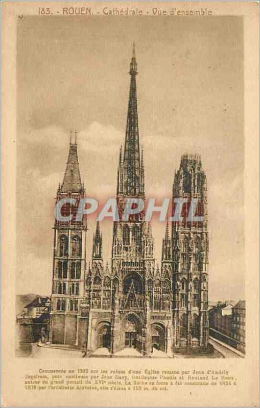 Old Postcard Rouen Cathedral Overview