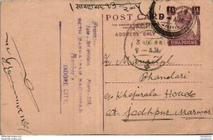 India Postal Stationery George VI 1/2 A to Jodhpur