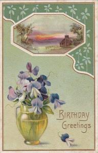 Birthday Greetings Vase and Landscape Scene