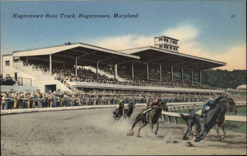 Hagerstown Maryland MD Horse Racing Race Track Linen Vintage Postcard