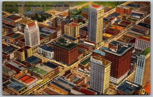 Vtg Birmingham Alabama AL Aerial View Skyscrapers Downtown City 1940s Postcard