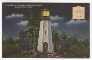 Lighthouse Replica at Night Rehoboth Beach Delaware postcard