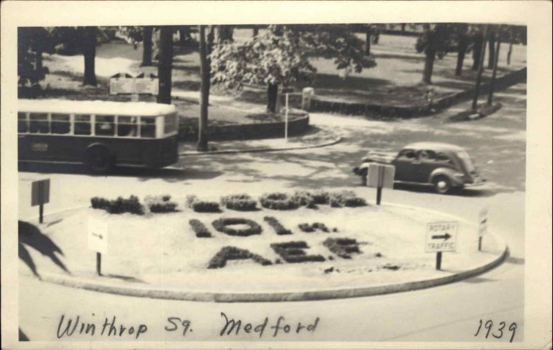 Medford MA Winthrop St. Bus & Car 101st AEF Welcome Real Photo Postcard