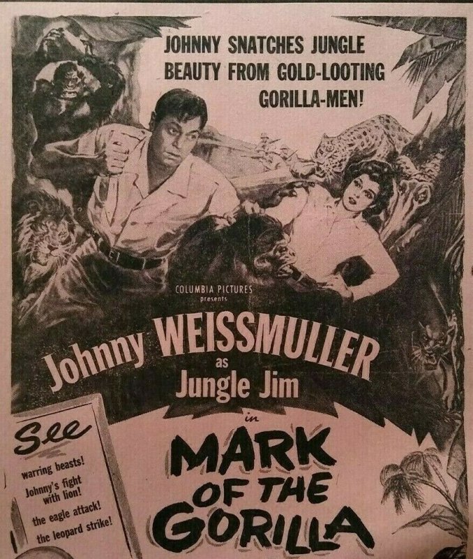 Jungle Jim Mark Of The Gorilla Johnny Weissmuller Movie Poster 1951 Original