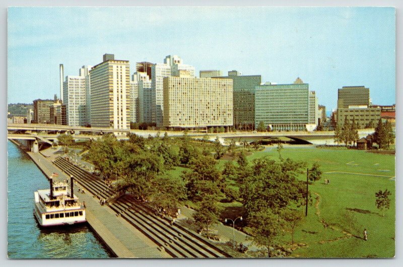 Pittsburgh PA~Skyline @ Manchester Bridge~Point Park Waterfront Steps~1960s