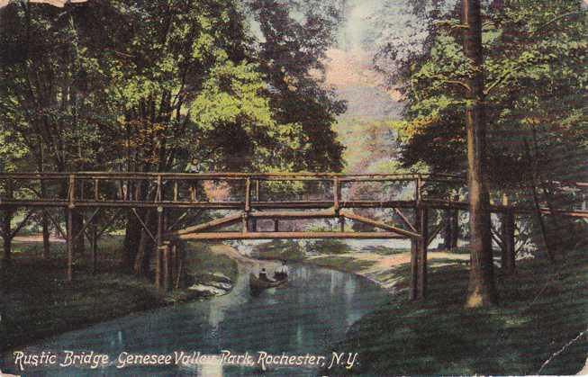 Canoe under Rustic Bridge Genesee Valley Park Rochester New York - pm 1910 - DB